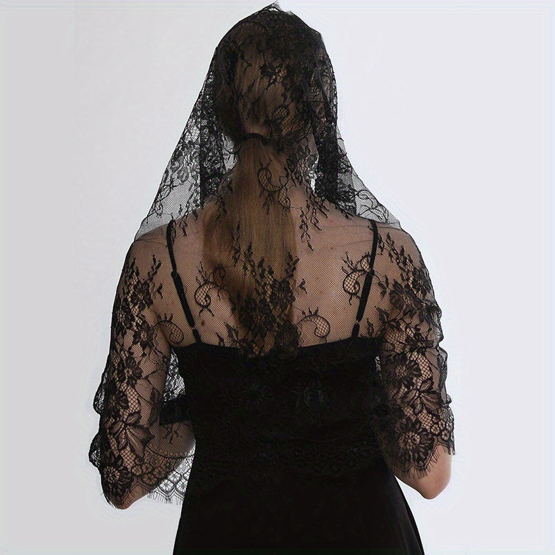 Floral Mantilla Veil Long Mature Head Covering For Bridal
