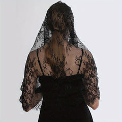 Floral Mantilla Veil Long Mature Head Covering For Bridal