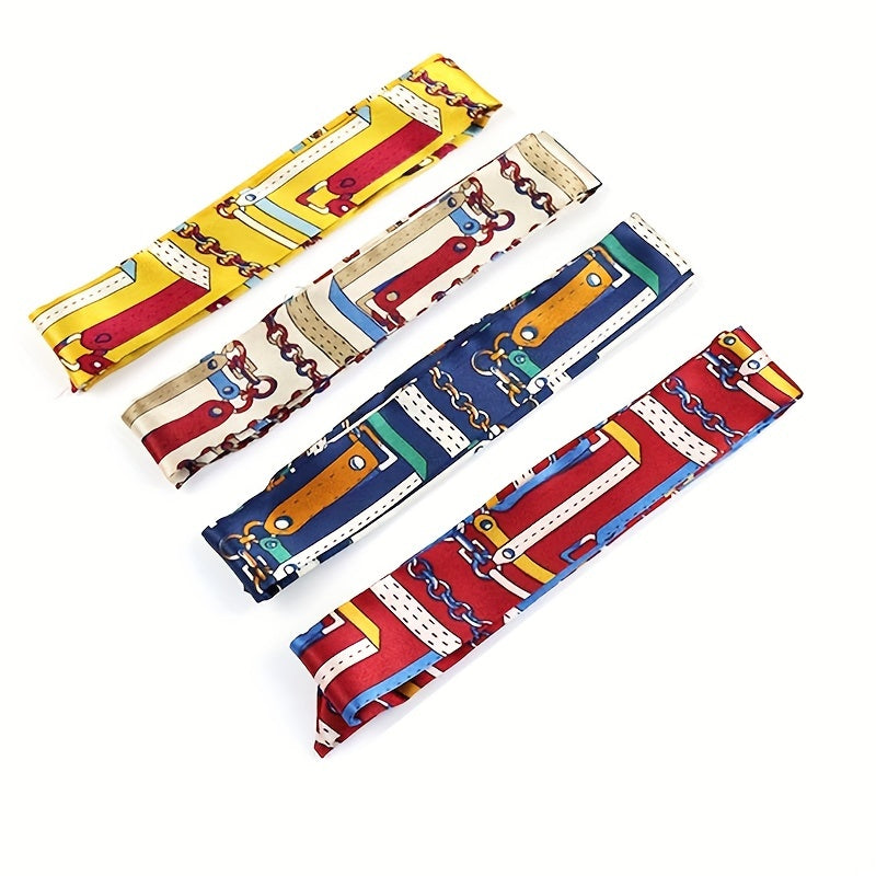 Golden Chain Print Necktie Bohemian Skinny Scarf Classic Handbag Handle Wrap