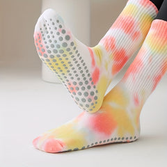 Women's Tie Dye Non-Slip Yoga Socks Medium Length Sports Socks