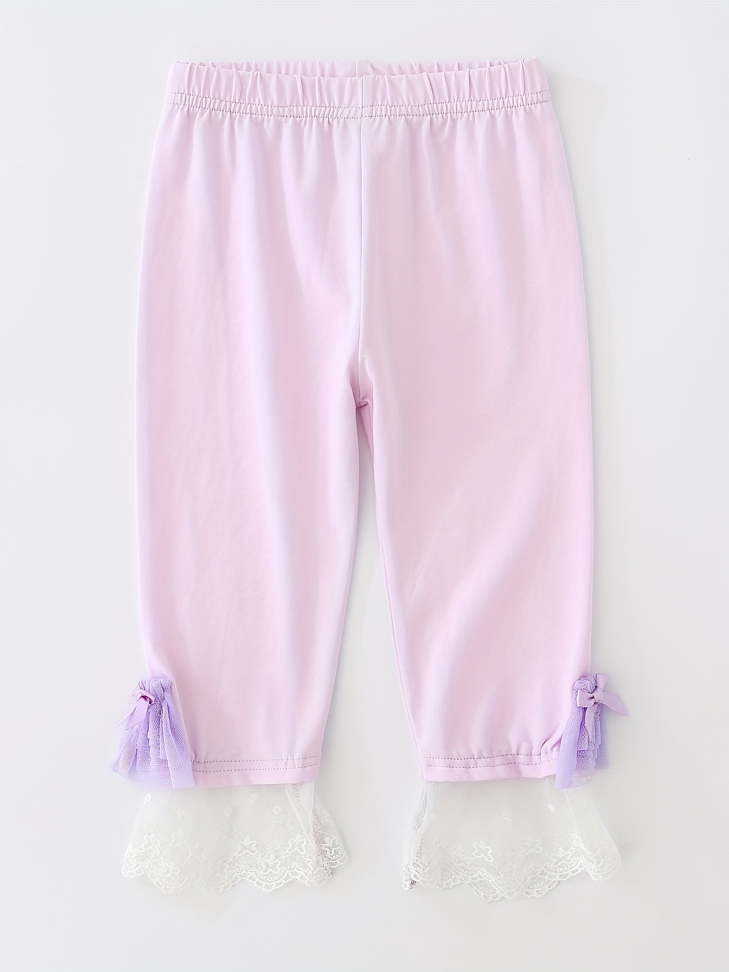 Girls Crop Leggings w/ Lace Bow Stretch Comfy Fit
