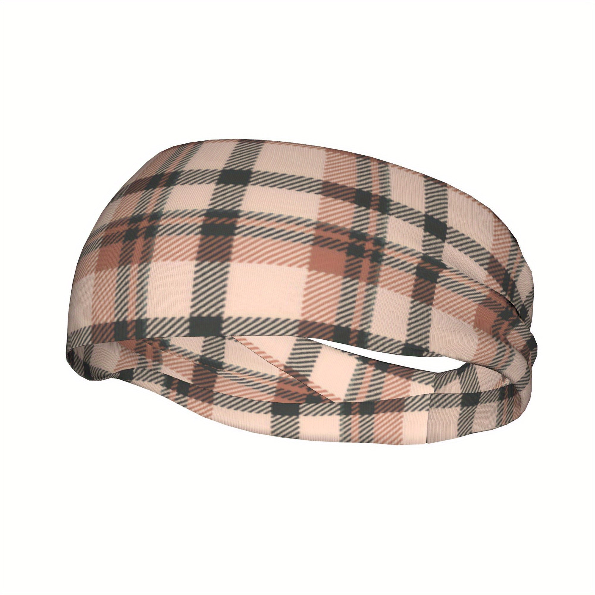 Men's Vintage Plaid Headband Pink Tan Outfit Accessory Comfortable