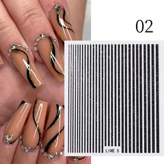 3D Lines Nail Stickers Holographic Silvery Rose Metal Stripe Letters Decals