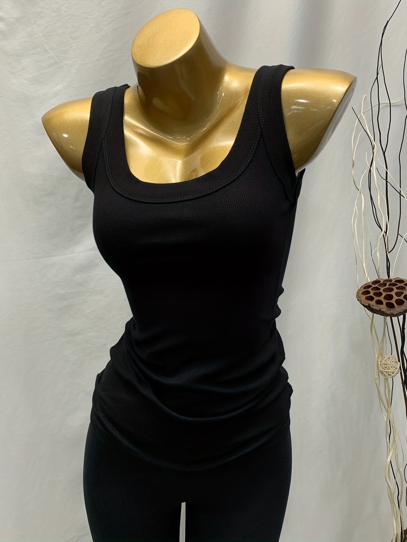 Ribbed Tank Top Scoop Neck Sleeveless Casual Summer Top
