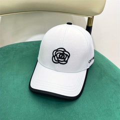 Classic Camellia Embroidery Baseball Cap Solid Adjustable Dad Hats