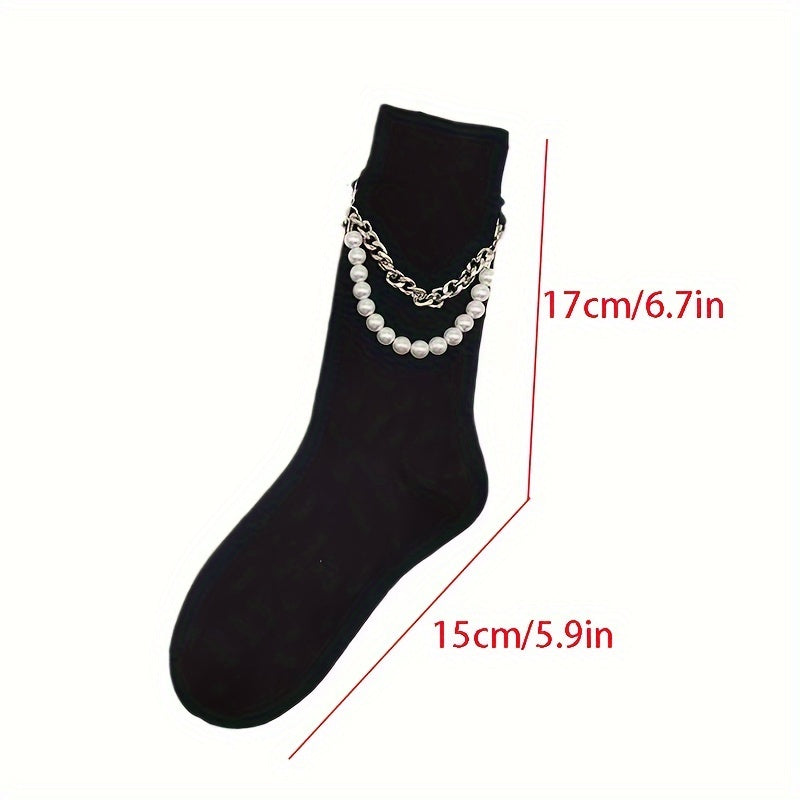 Pearl Chain Mid Calf Socks Men's Punk Style