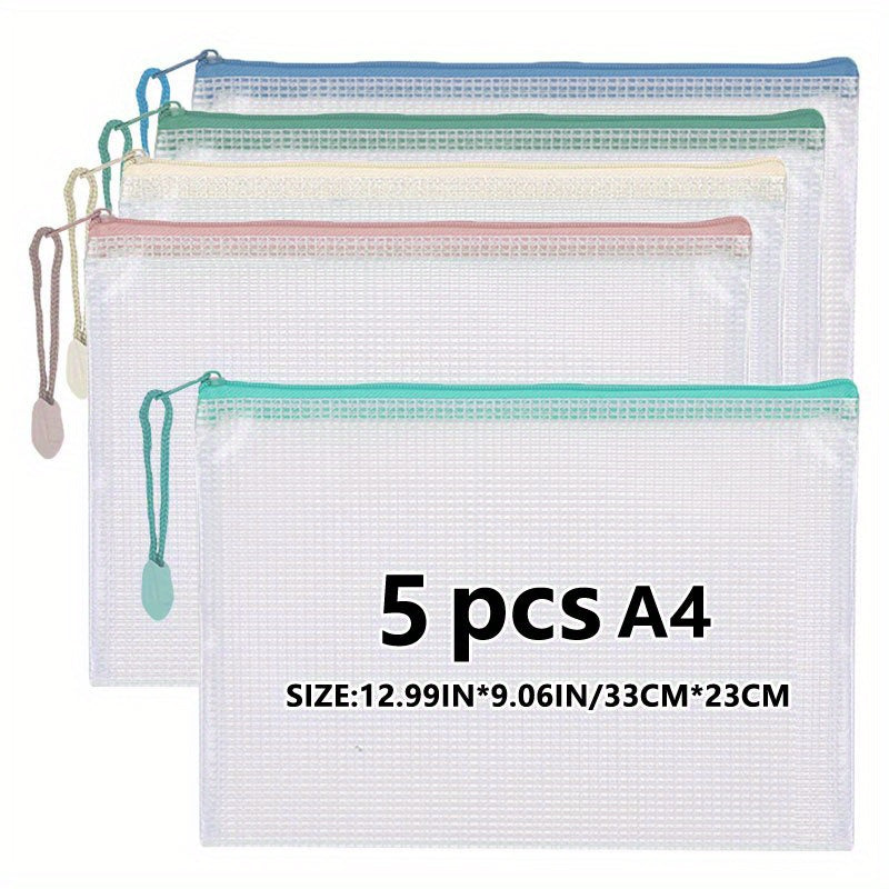 10 Pcs Mesh Bag With Zipper A4 Size Office Home Supplies Student Use