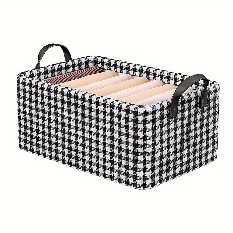 Houndstooth Foldable Storage Basket w/ Handles & Metal Rack Organizer