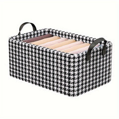 Houndstooth Foldable Storage Basket w/ Handles & Metal Rack Organizer