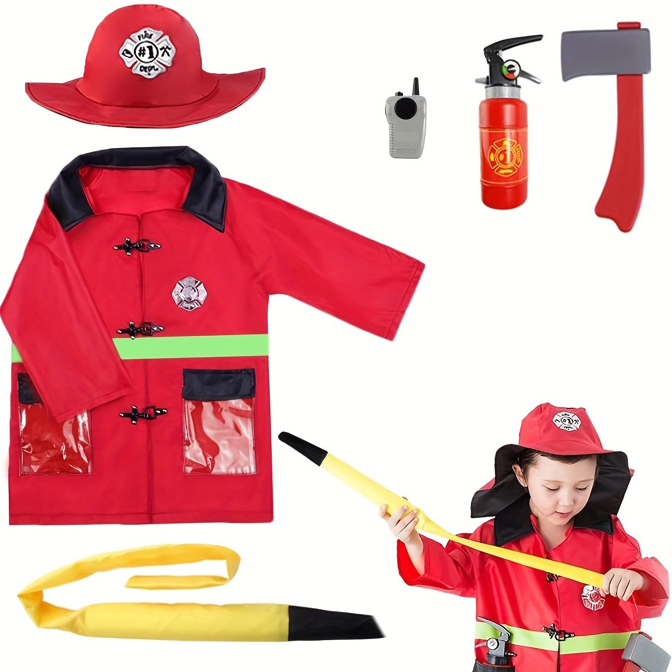 Kids Firefighter Costume Toddler Fireman Dress Up Costume