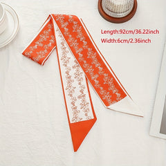 Red Floral Skinny Scarf Hair Ribbon Neckerchief Twilly Scarf