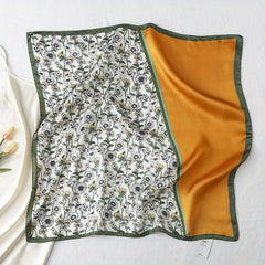 Floral Print Square Scarf Block Satin Neckerchief Casual Bandana
