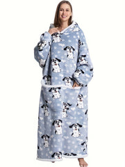 Raccoon Pattern Sherpa Fleece Hooded Long Robe