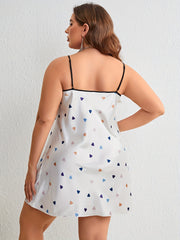 Colorful Heart Print Robe & Cami Dress Pajamas Set