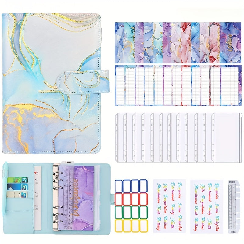 Budget Binder A6 PU Leather Notebook Cash Envelopes System Set