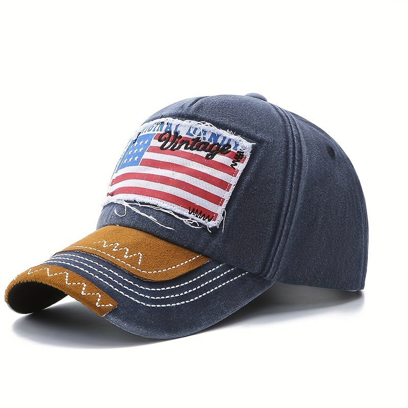 Vintage Flag Baseball Cap Embroidery Washed Distressed Sun Hat Unisex