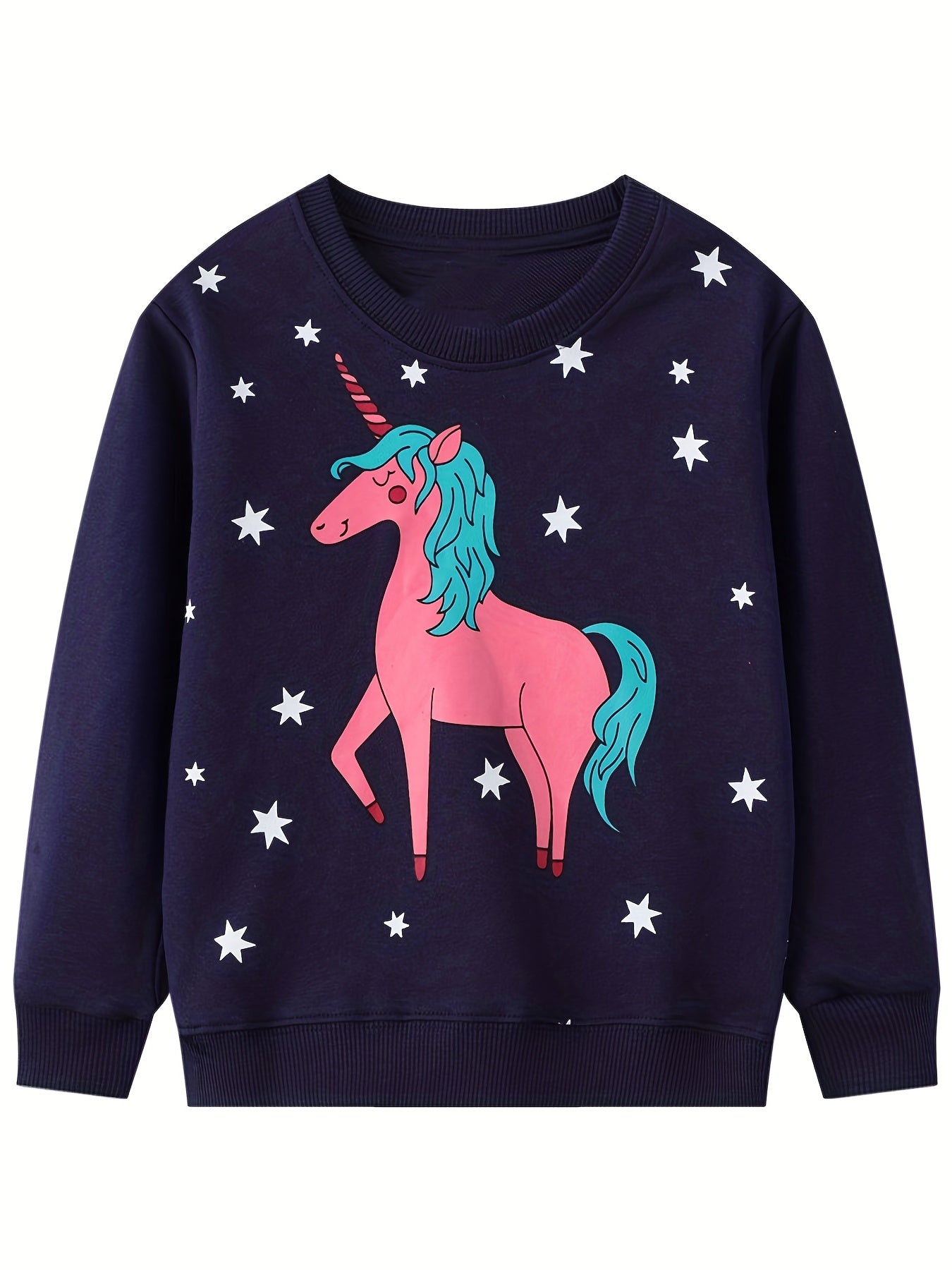 Girls Unicorn Stars Crew Neck Sweatshirt Top For Sports Casual Outfit