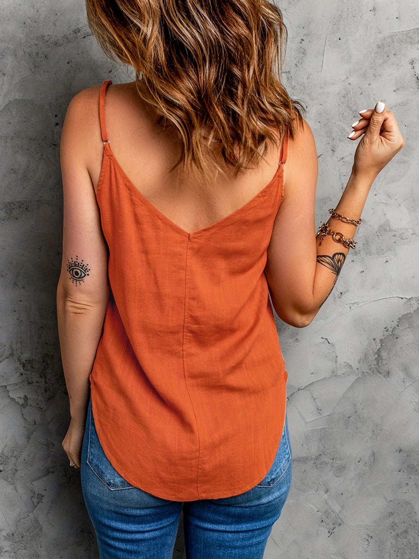Solid Button Front Cami Top V Neck Sleeveless
