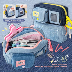 Vintage Danning Denim Pencil Case Large Storage Zipper Stationery Pouch