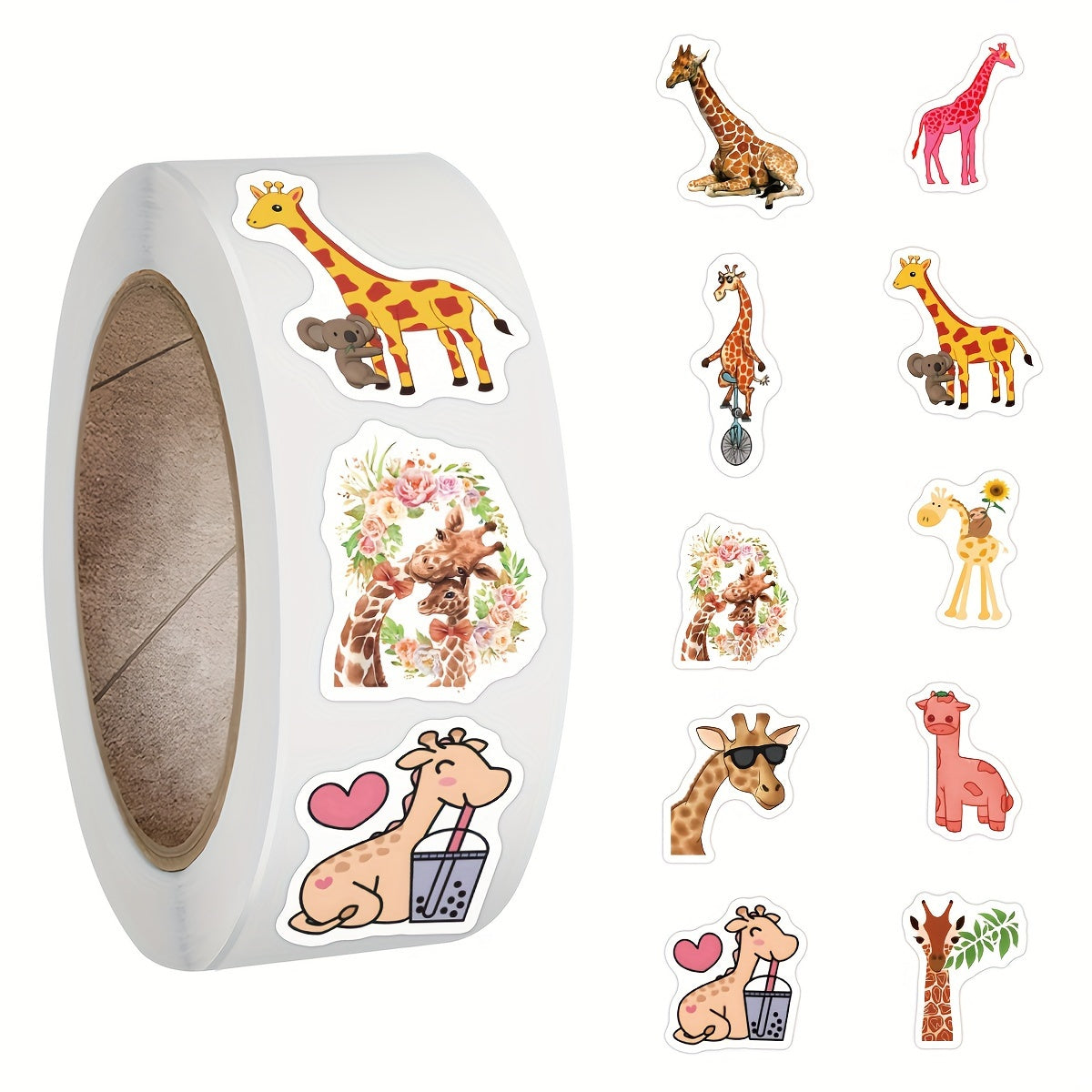 500pcs Giraffe Stickers Roll Giraffe Vinyl Sticker Decals