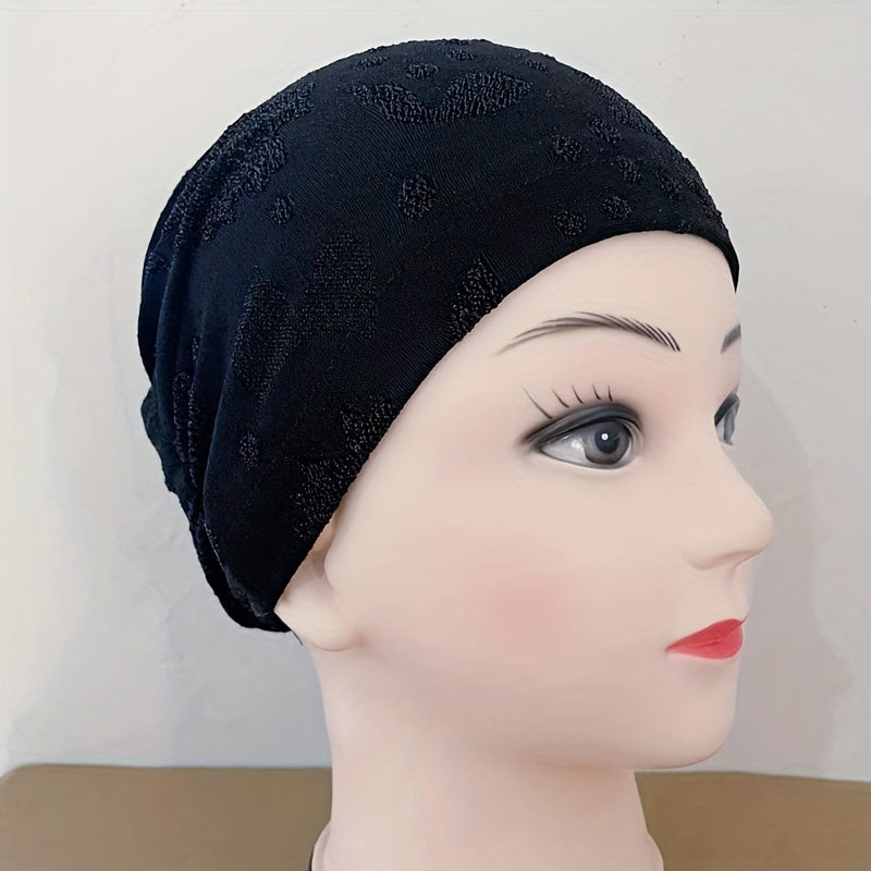 Glitter Flower Embroidery Turban Cap Beanie Elastic Head Wrap