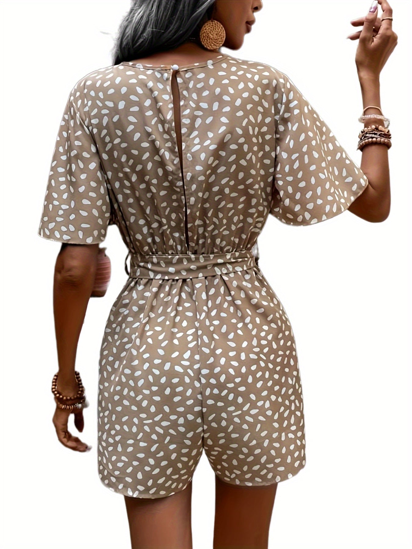 Belted Romper Jumpsuit Short Sleeve Casual Women's Clothing