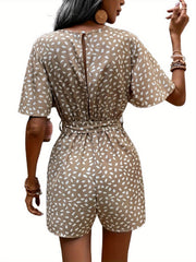 Belted Romper Jumpsuit Short Sleeve Casual Women's Clothing