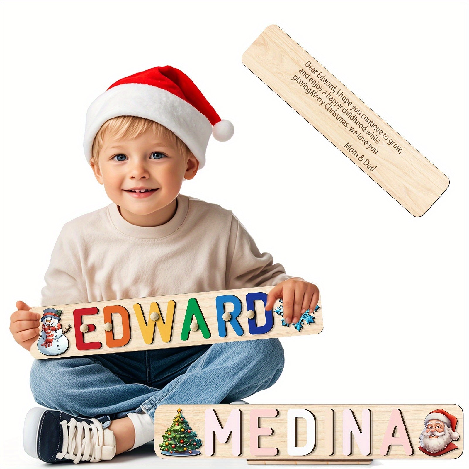 Personalized Wooden Puzzle for Babies - 1st Christmas