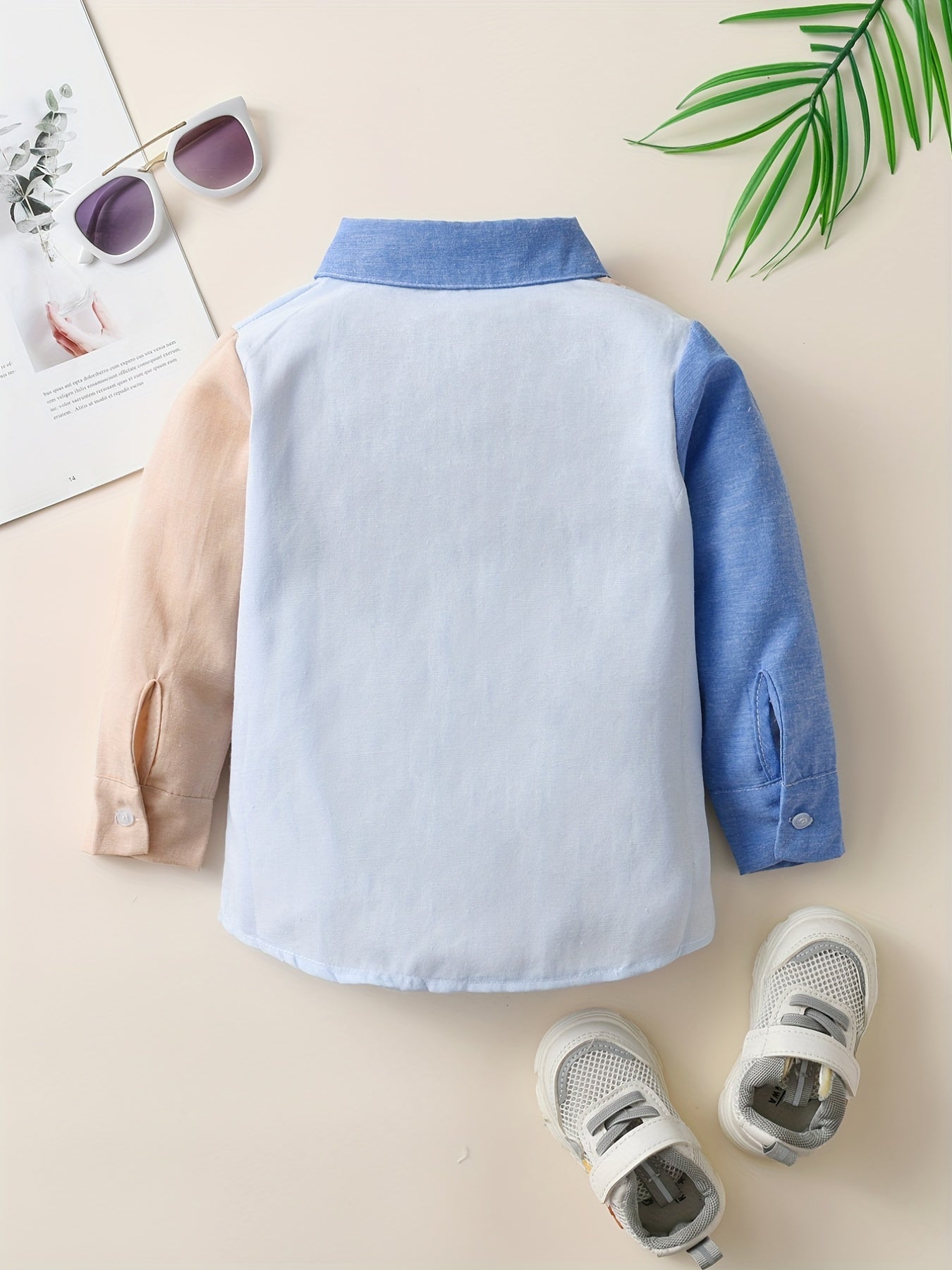 Boys Stylish Block Button Down Shirt Casual Long Sleeve Lapel