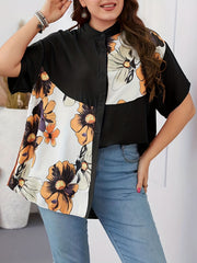 Colorblock Floral Print Button Up Blouse