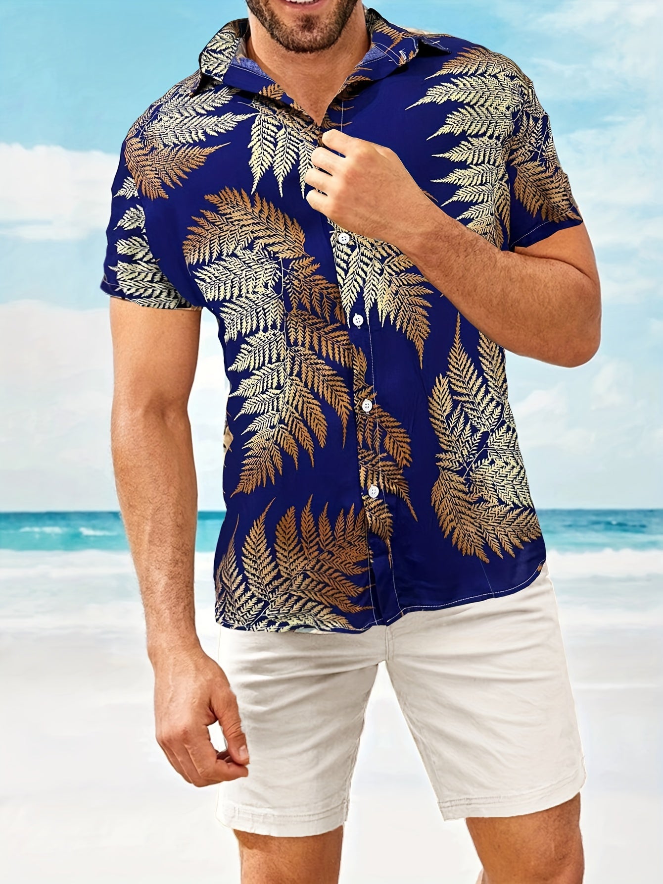Men's Block Lapel Short Sleeve Shirt