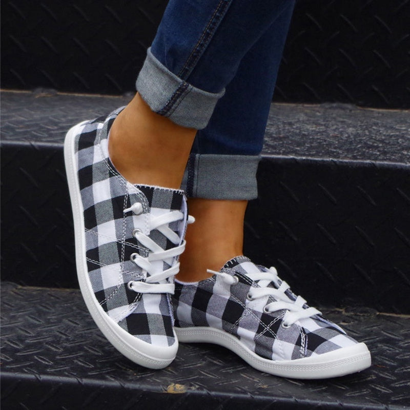 Women's Plaid Pattern Sneakers Flat Canvas Shoes