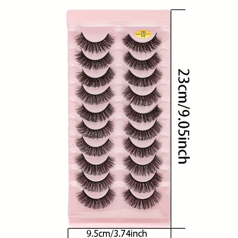 10 Pairs Natural Wispy Faux Mink Lashes Fluffy Curly Crossing 7D Volume
