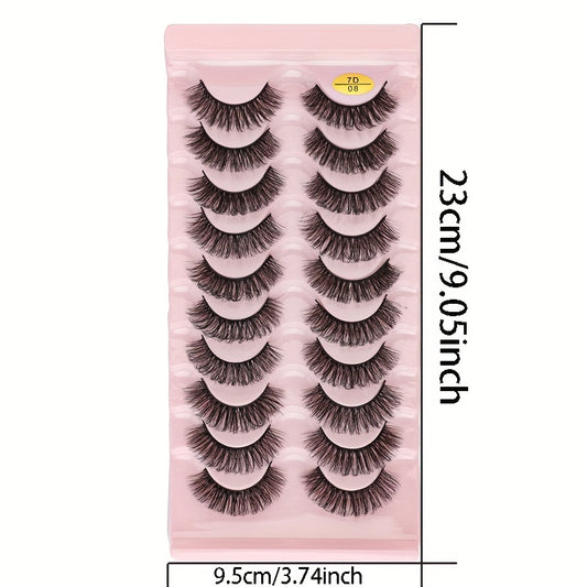 10 Pairs Natural Wispy Faux Mink Lashes Fluffy Curly Crossing 7D Volume