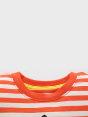 Leopard Print Boy's Striped Crew Neck Short Sleeve T-shirt