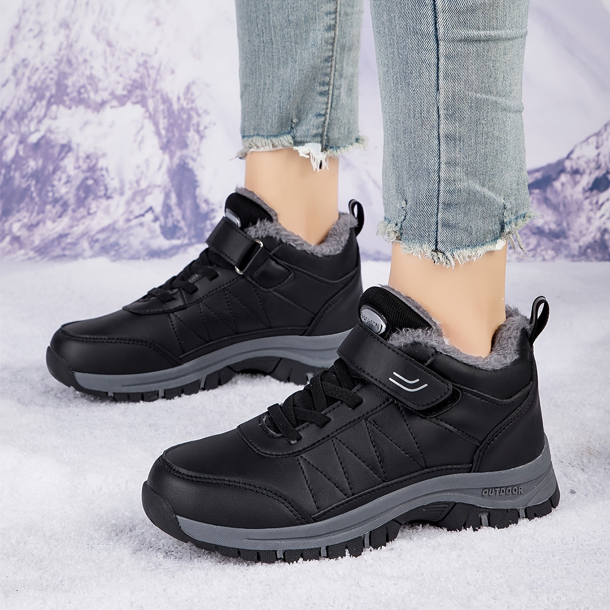 Waterproof Non Slip Snow Boots Faux Fur Lined Thermal Slip On