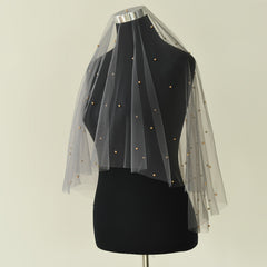 Mid Length Smoky Gray Wedding Veil with Golden Embellishments