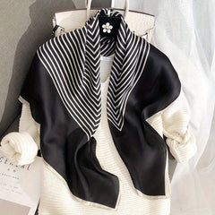 Striped Shawl & Satin Square Scarf Bandana Silk Head Wrap
