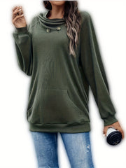 Solid Kangaroo Pocket Hoodies Casual Waffle Long Sleeve Sweatshirt