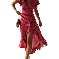 Boho Floral Wrap Maxi Dress Split Beach Party