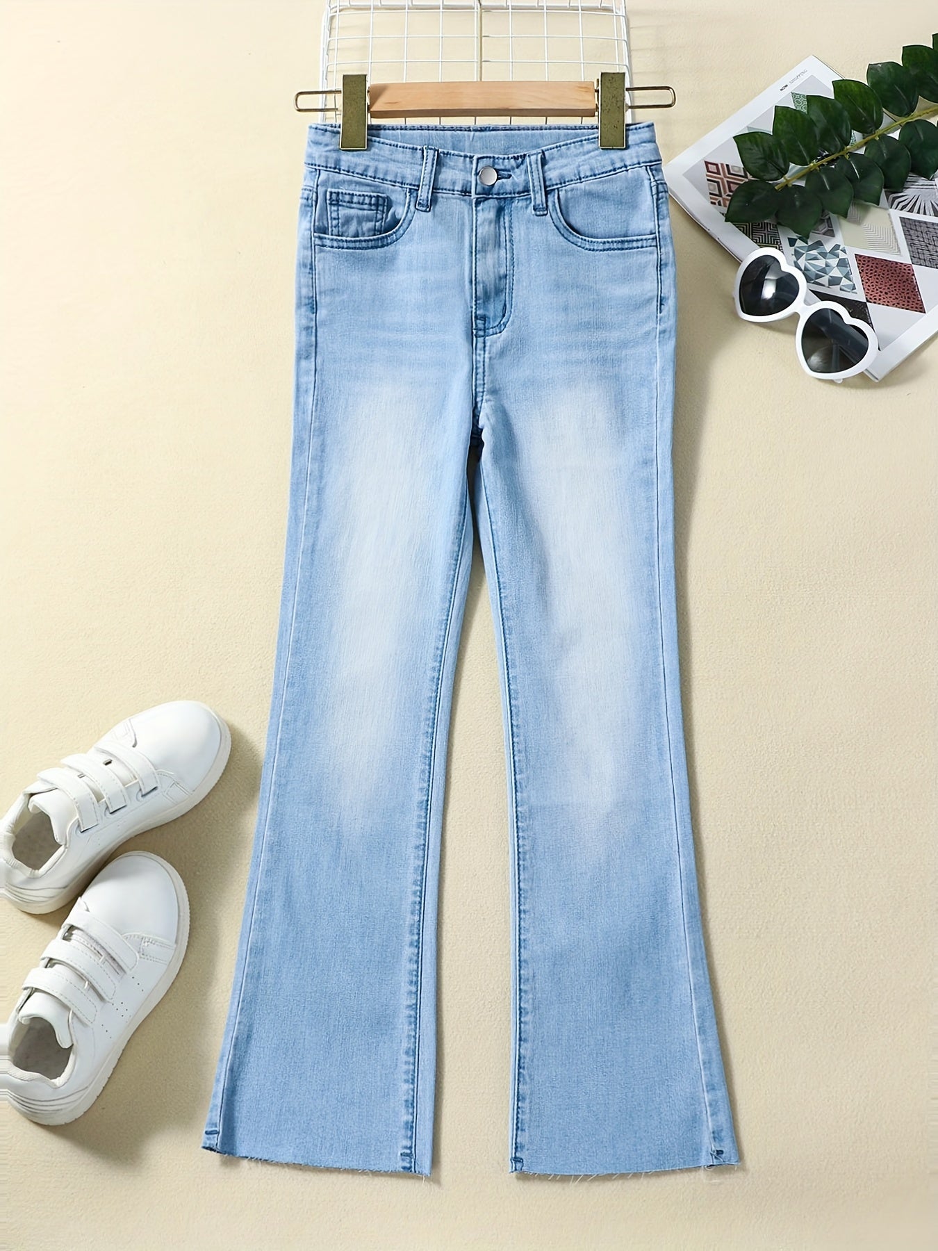 Girls Flare Leg Stretch Denim Jeans Casual For Kids