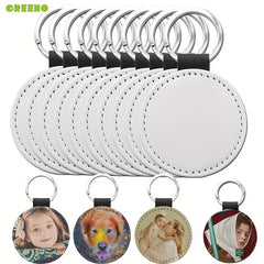 10pcs PU Double sided Heat Transfer Keychains Round Shaped Key Chain Pendant