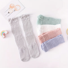 5 Pairs Baby Mesh Over The Knee Stockings Anti Mosquito Ruffled Hollow Out Socks