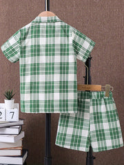 Boys Plaid Suit Short Sleeve Shirt&Vest&Shorts Kids Summer Clothing