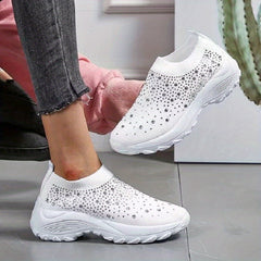 Women's Rhinestone Slip-on Sneakers Outdoor Shoes Non-Slip Sport Shoes