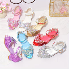 Butterfly Sequin High Heeled Sandals for Girls Lightweight Dress Shoes