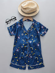 Boys Rocket Moon Star Pajamas Set Short Sleeves Tops & Bottoms