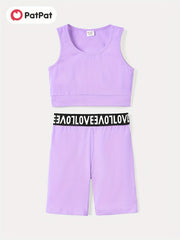Kids 2pcs Cotton Tank Top & Webbing Shorts Set