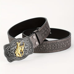Western Cowboy Belt Retro Horse Pattern Buckle Belts Clothing Accessories