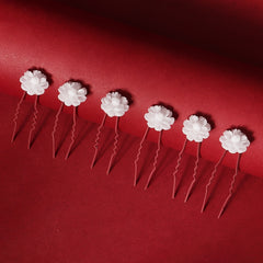 6pcs Rose Headdress Banquet Party Hair Pin And Flower U shaped Hairpin